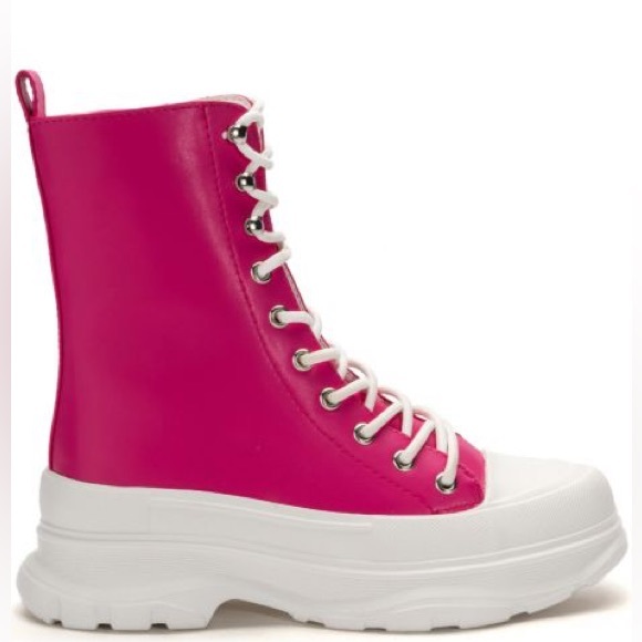 Azalea Wang Pink Vegan Leather Lace Up Flatform Sneaker Boots - Picture 2 of 3